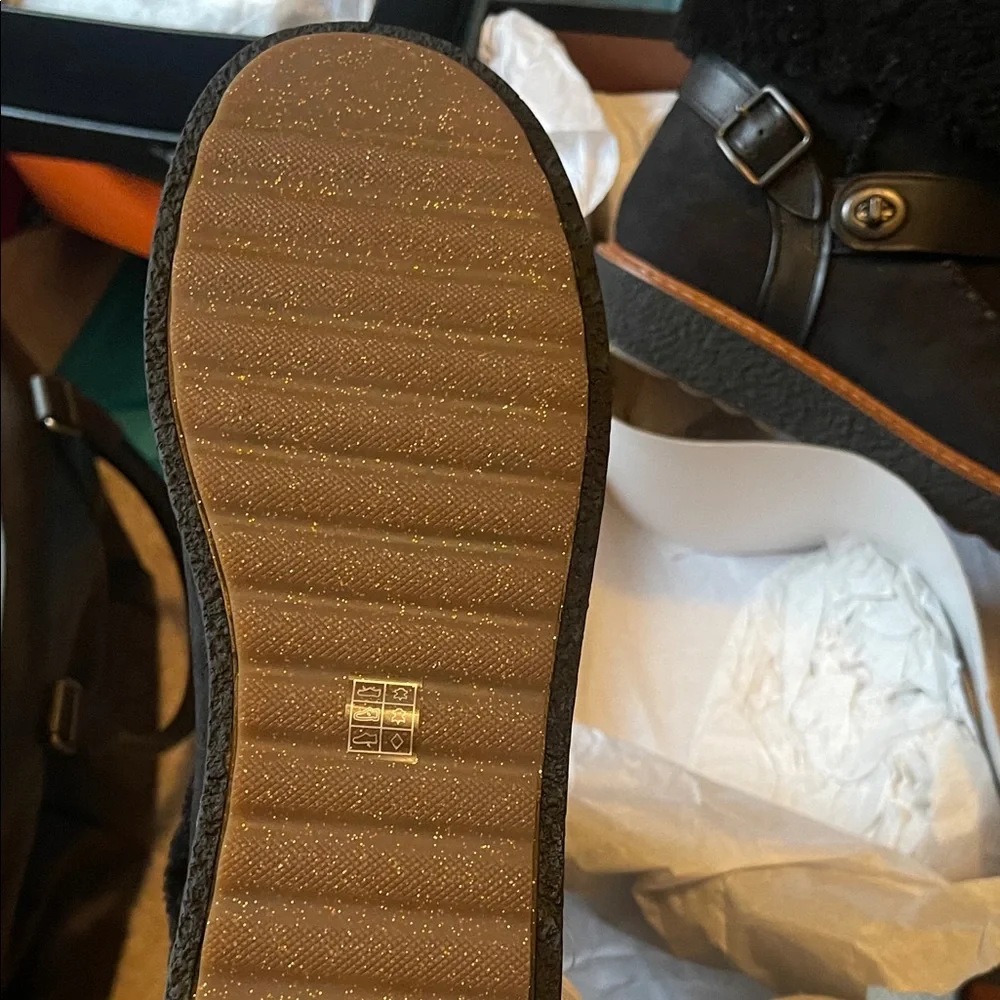 Coach Black Shearling Cuff Ankle Boot - Picture 6 of 10